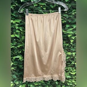Vintage Fortune Lingerie Champagne Half Slip Side Slit Lace 25" Long Women’s Sm